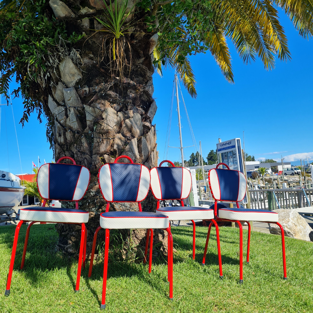 Red set of 4 retro chairs