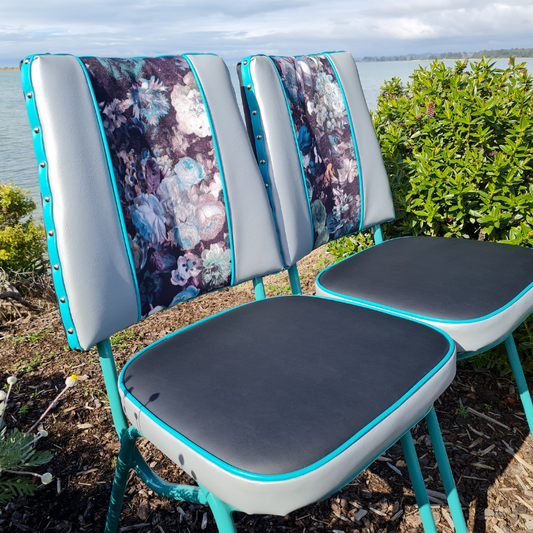 Retro Painted Pair off Kitchen Chairs - and foot rest