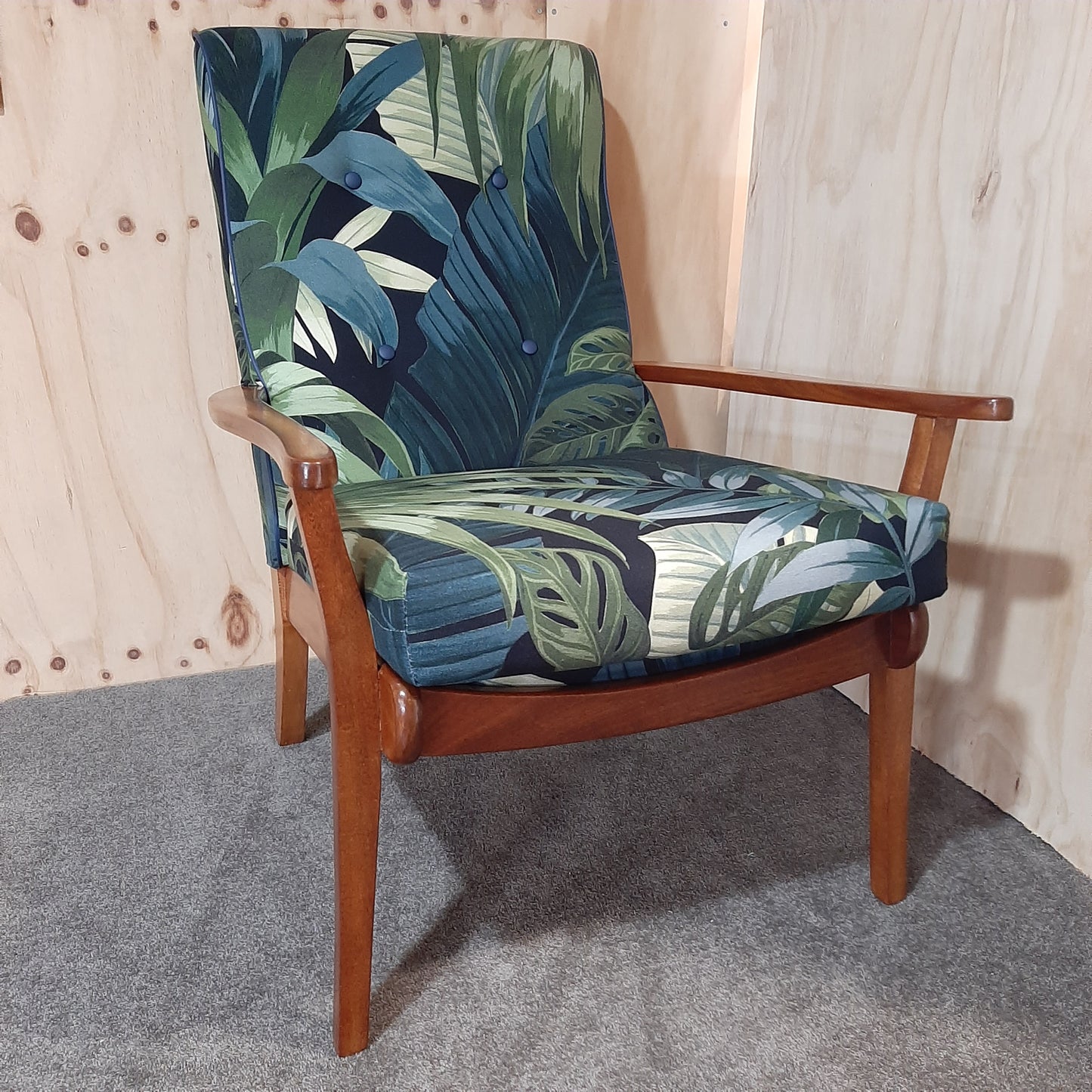 2 Mid Century Armchairs - Morgan - Botanic Fabric