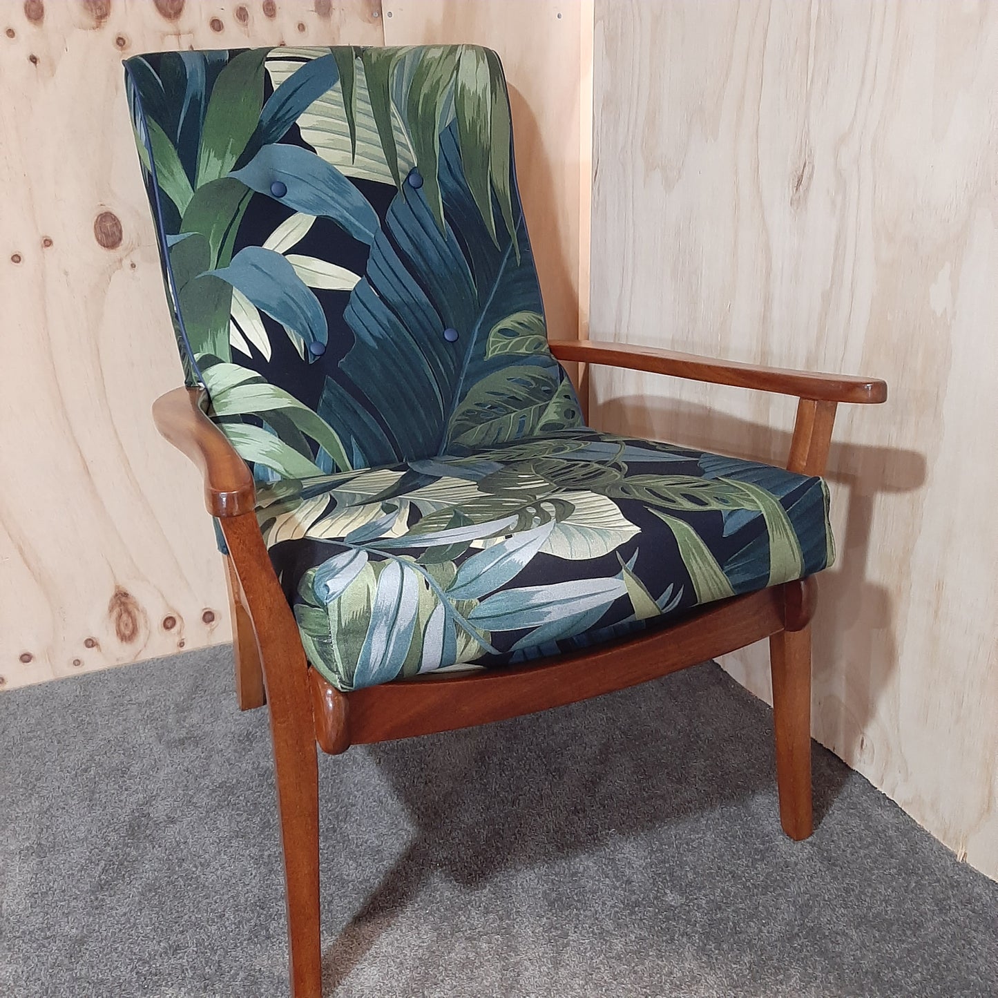 2 Mid Century Armchairs - Morgan - Botanic Fabric