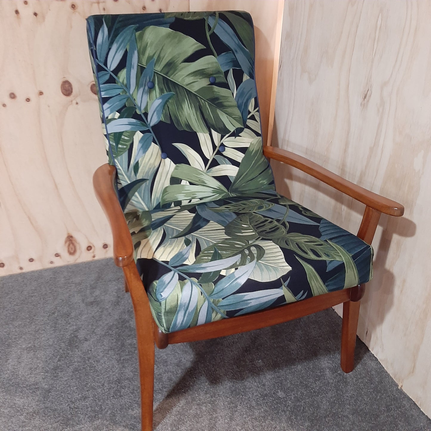2 Mid Century Armchairs - Morgan - Botanic Fabric