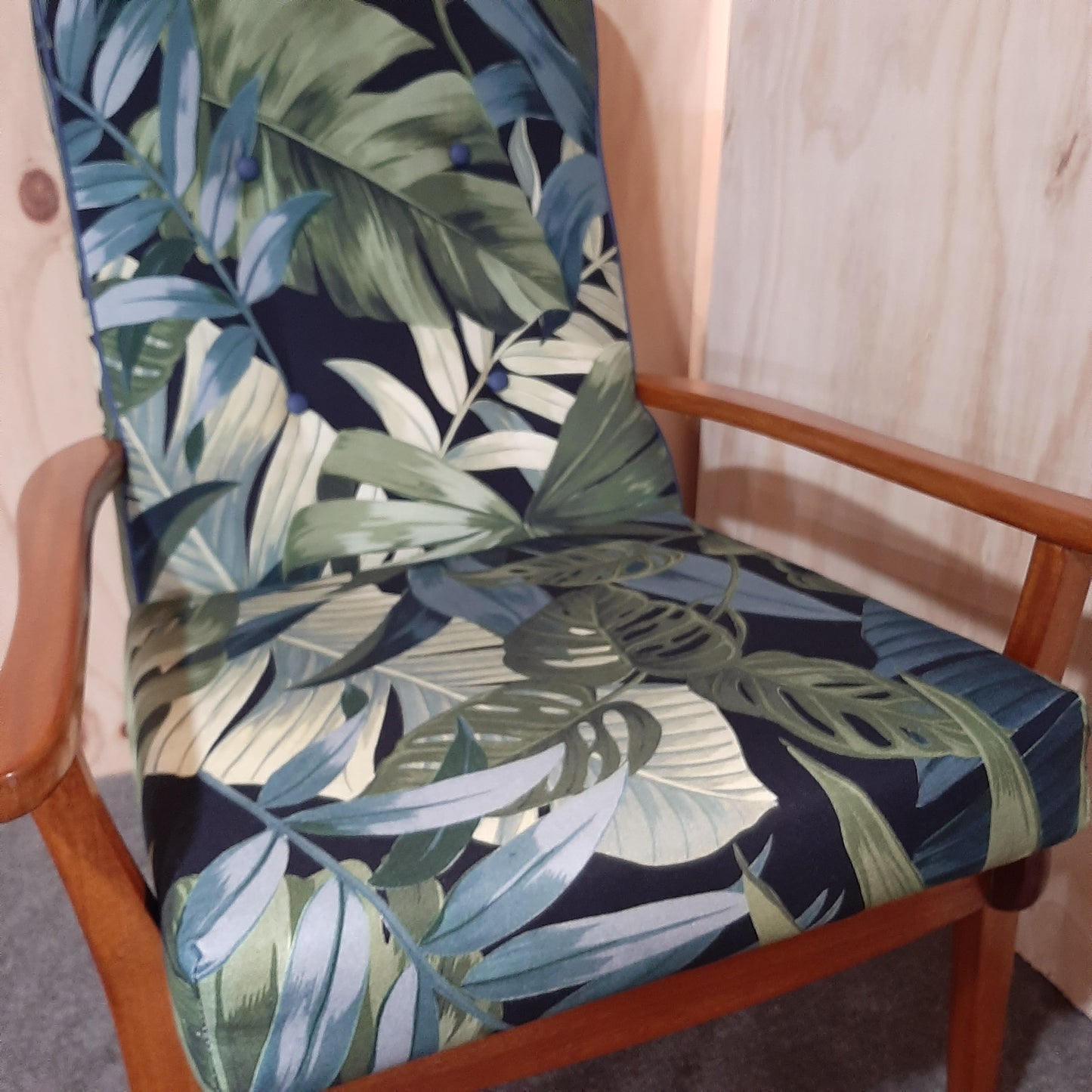 2 Mid Century Armchairs - Morgan - Botanic Fabric