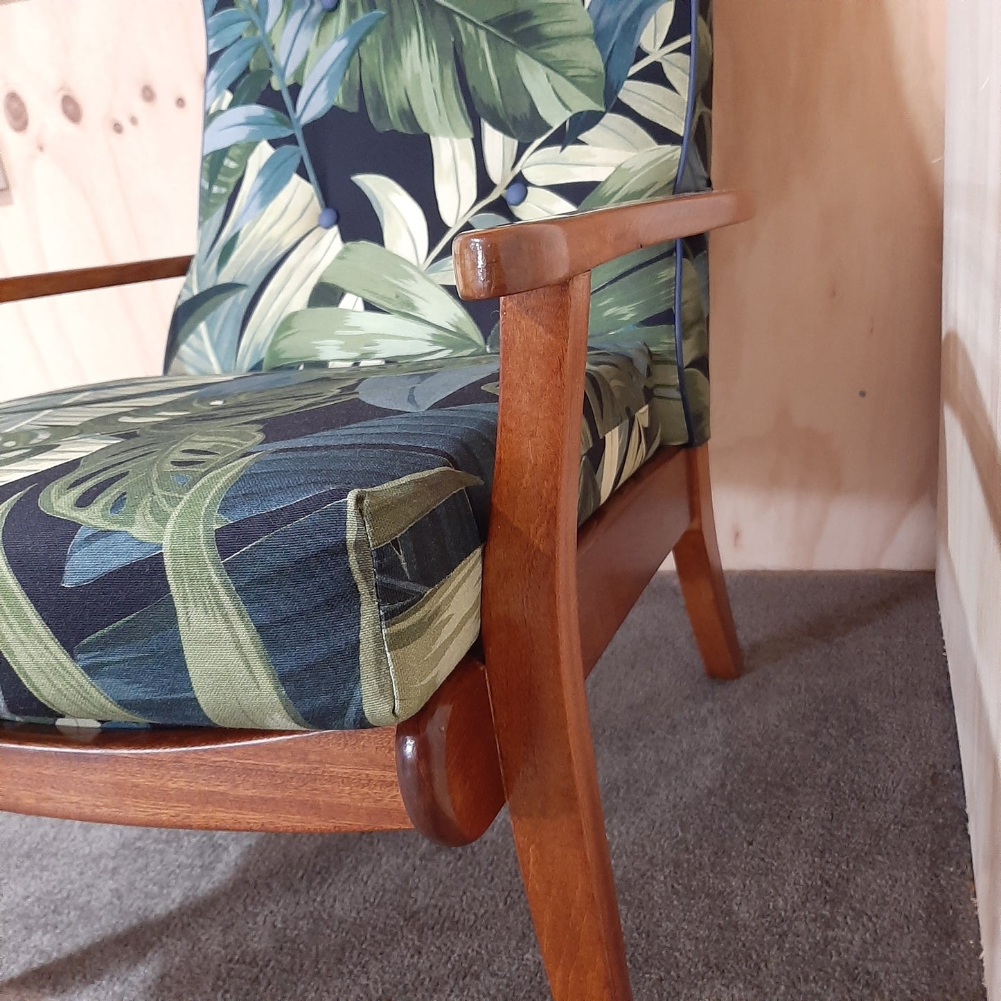 2 Mid Century Armchairs - Morgan - Botanic Fabric