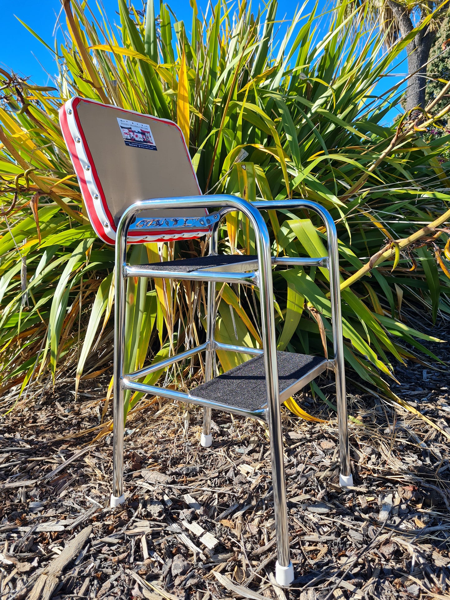 Retro Chrome Step Stool - Seat - Red with White Piping
