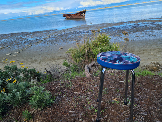 Retro Chrome Stool - Seat - Flower bomb - Blues
