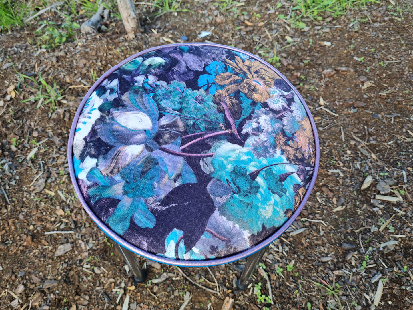 Retro Chrome Stool - Seat - Flower bomb - Blues