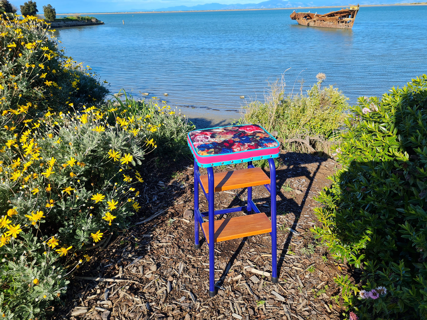 Retro painted Step Stool - Seat - Wooden Steps