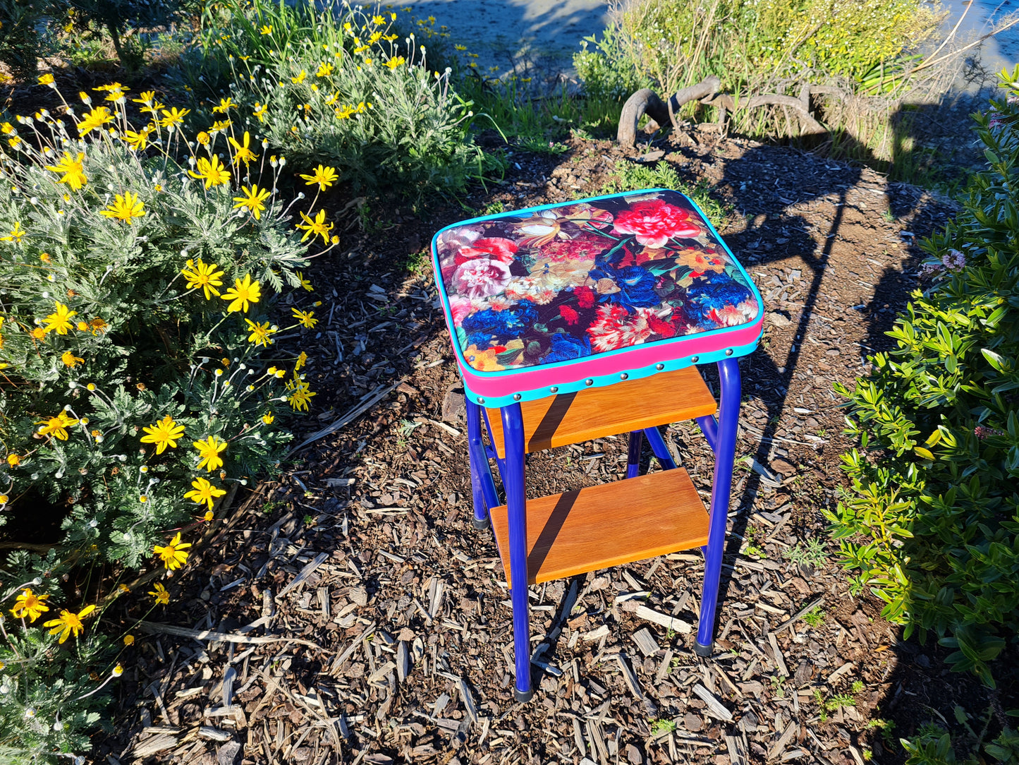 Retro painted Step Stool - Seat - Wooden Steps