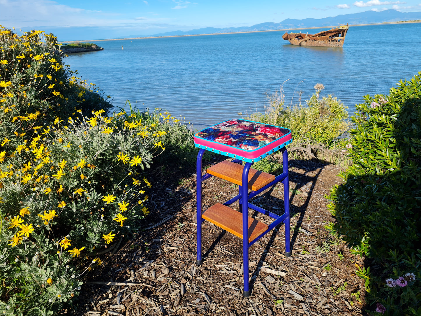 Retro painted Step Stool - Seat - Wooden Steps