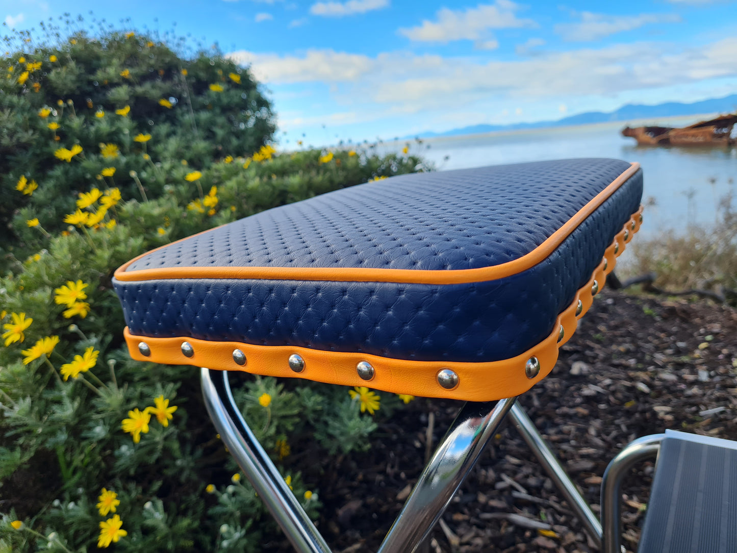 Retro Chrome Stool - Seat - scissor legs