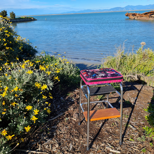 Retro Chrome Stool - Seat - Wooden Step