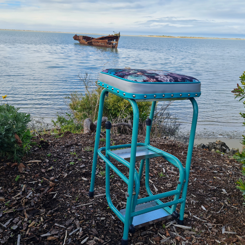 Retro Painted Step Stool - Seat Drop down steps
