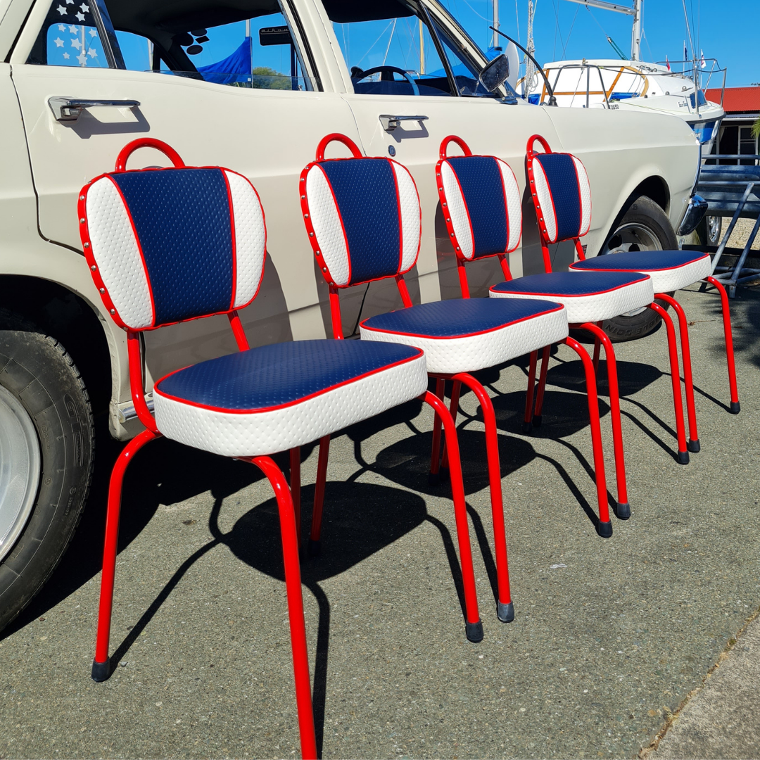 Red set of 4 retro chairs