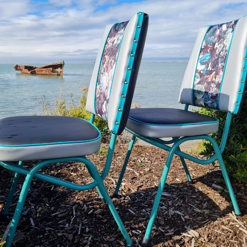 Retro Painted Pair off Kitchen Chairs - and foot rest