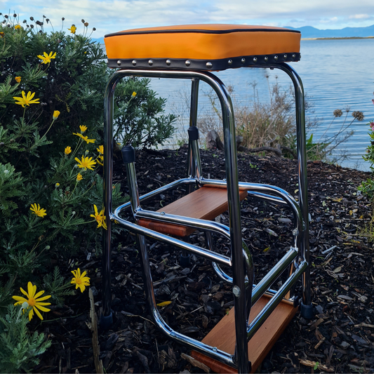 Retro Chrome Stool - Seat - Wooden Steps