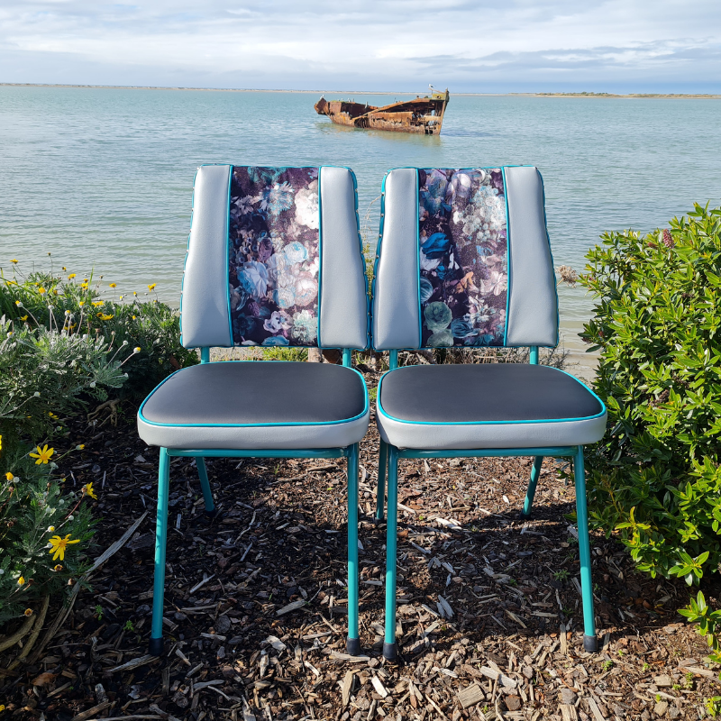 Retro Painted Pair off Kitchen Chairs - and foot rest