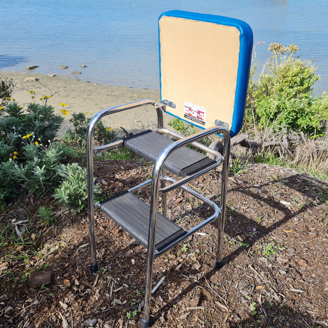 Retro Chrome Step Stool - Seat Flower Bombed Teal - Purple