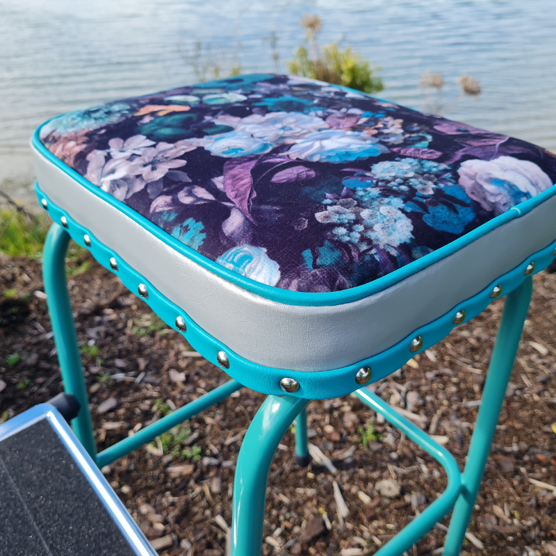 Retro Painted Step Stool - Seat Drop down steps