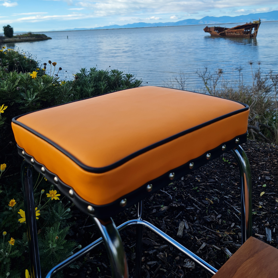 Retro Chrome Stool - Seat - Wooden Steps