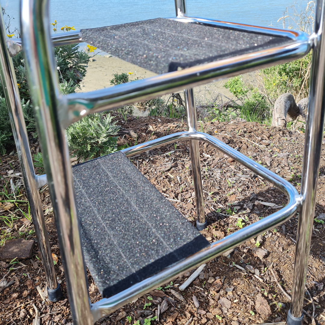 Retro Chrome Step Stool - Seat Flower Bombed - Orange