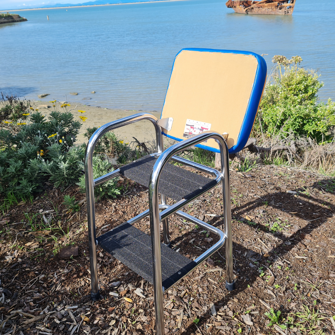 Retro Chrome Step Stool - Seat Flower Bombed Teal