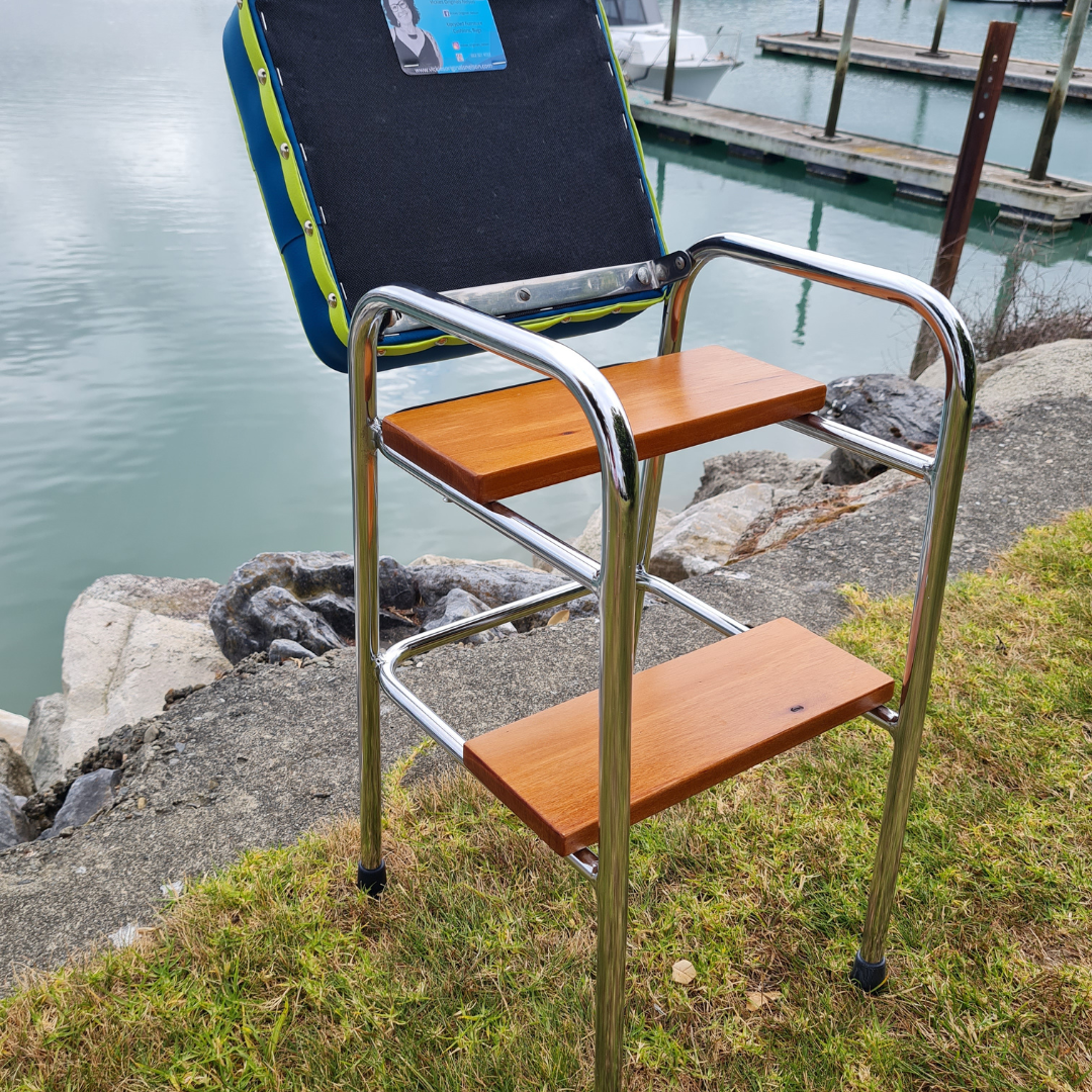 Retro Chrome Step Stool - Seat - Wooden Steps