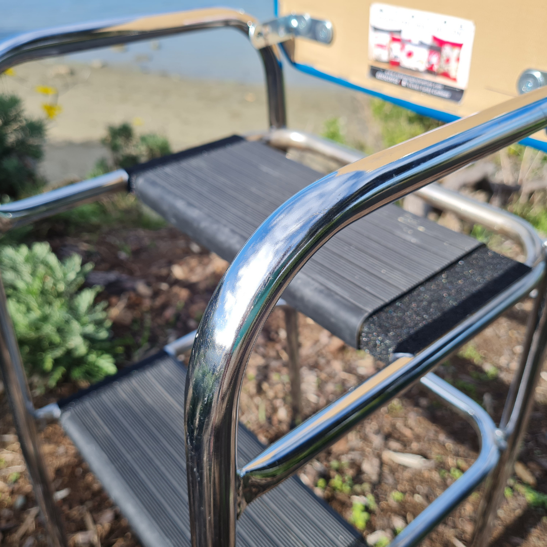 Retro Chrome Step Stool - Seat Flower Bombed Teal - Purple