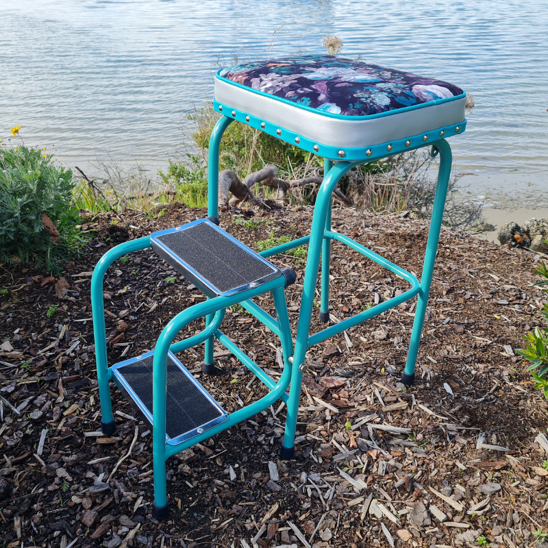 Retro Painted Step Stool - Seat Drop down steps