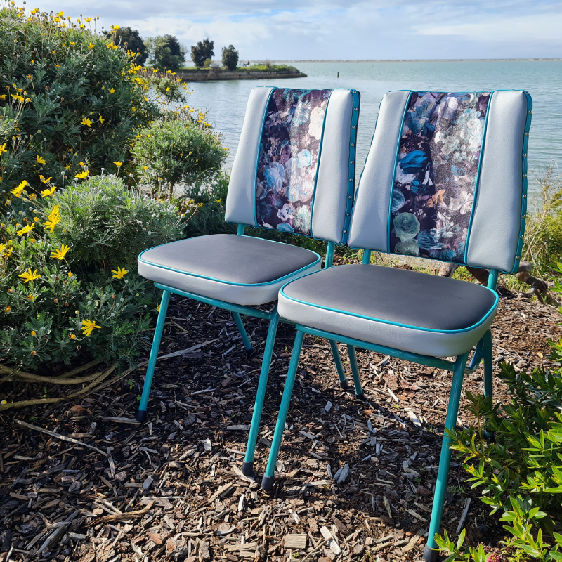 Retro Painted Pair off Kitchen Chairs - and foot rest