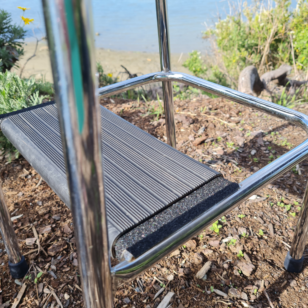 Retro Chrome Step Stool - Seat Flower Bombed Teal - Purple