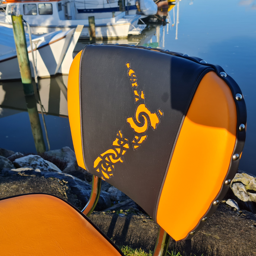 Retro Kitchen Chair - Map of NZ tribal design