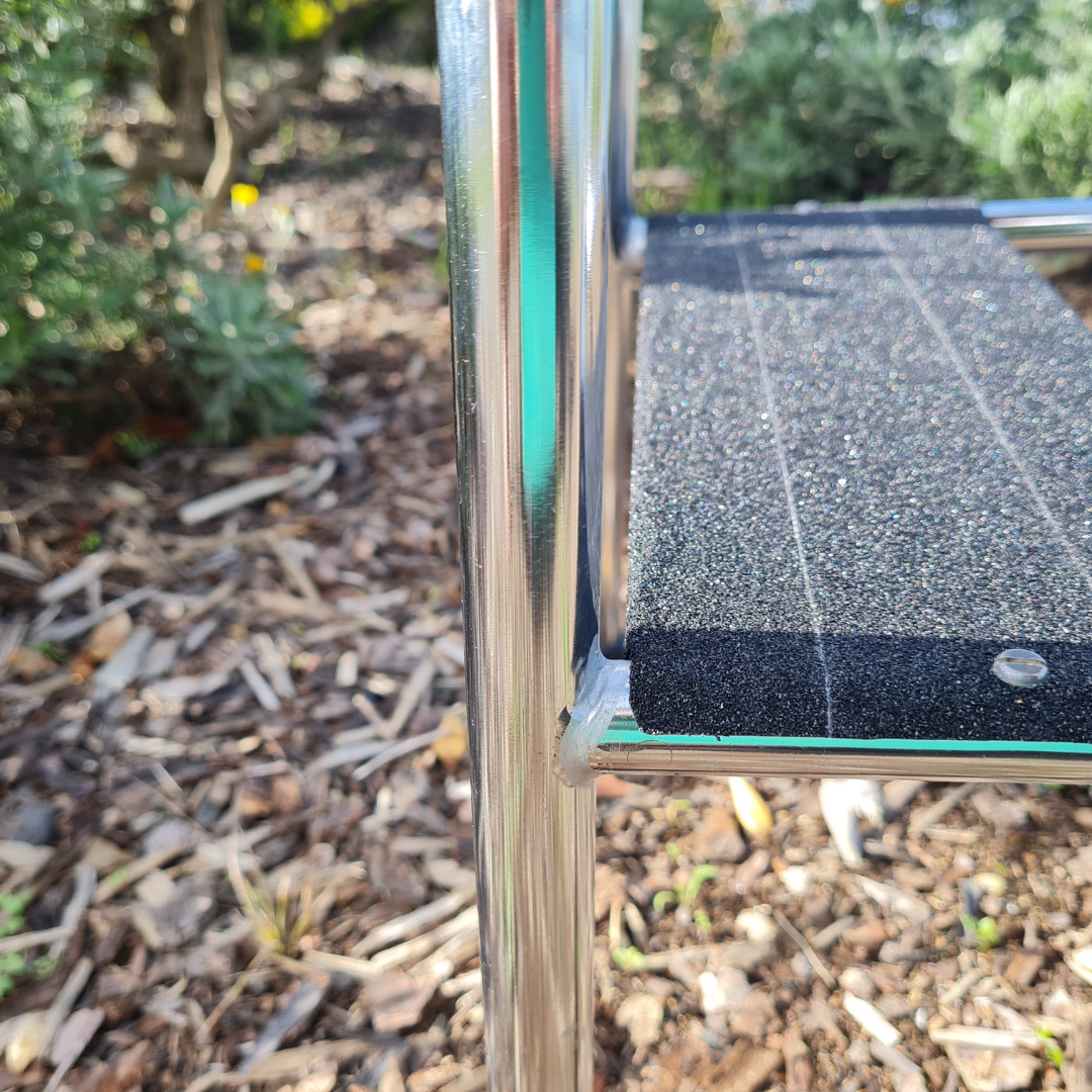 Retro Chrome Step Stool - Seat Flower Bombed Teal