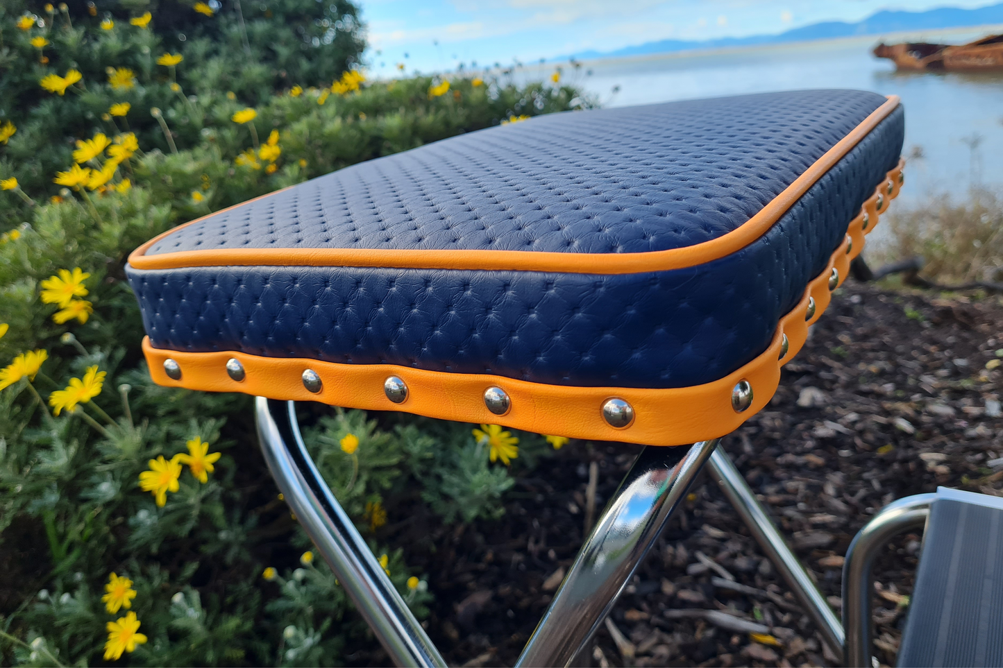 Retro Chrome Stool - Seat - scissor legs