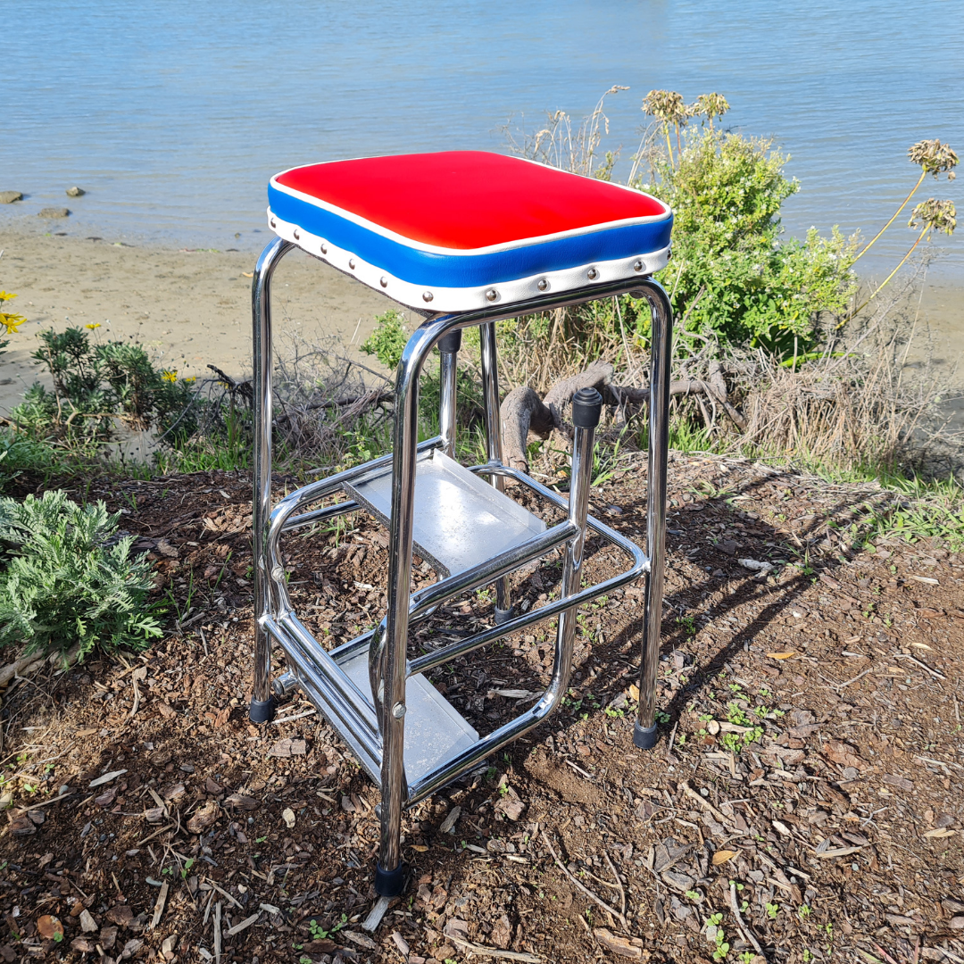 Retro Chrome Step Stool - Seat Drop down steps