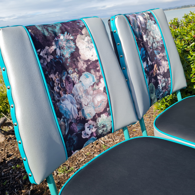 Retro Painted Pair off Kitchen Chairs - and foot rest