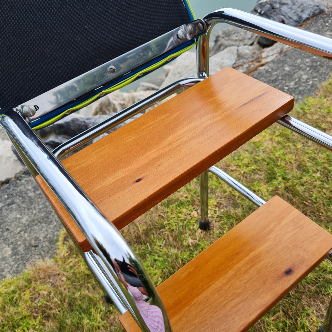 Retro Chrome Step Stool - Seat - Wooden Steps