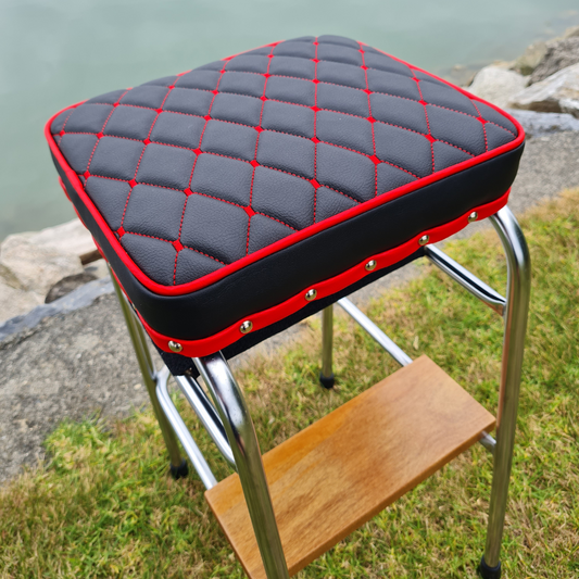 Retro Chrome Step Stool - Seat - Wooden Step
