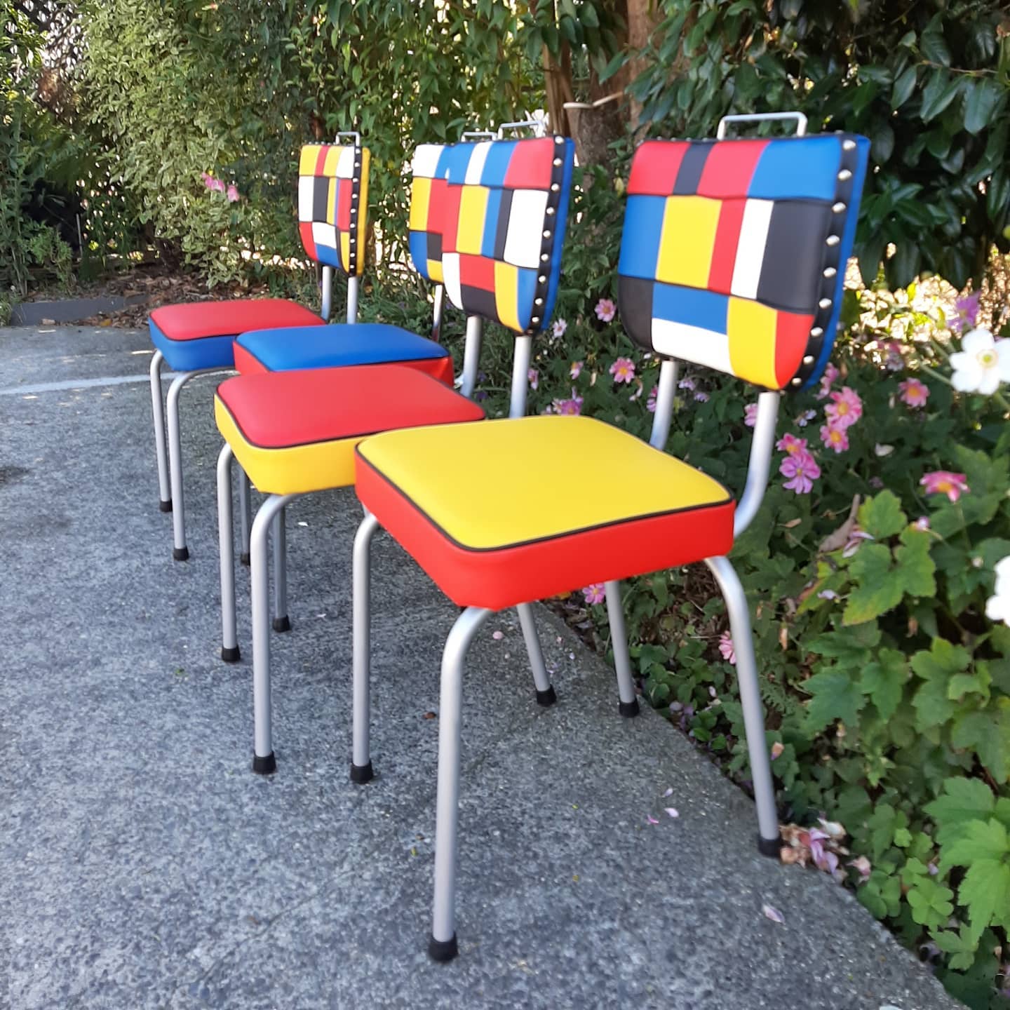 Set of Piet Mondrian inspired Retro Kitchen Chairs