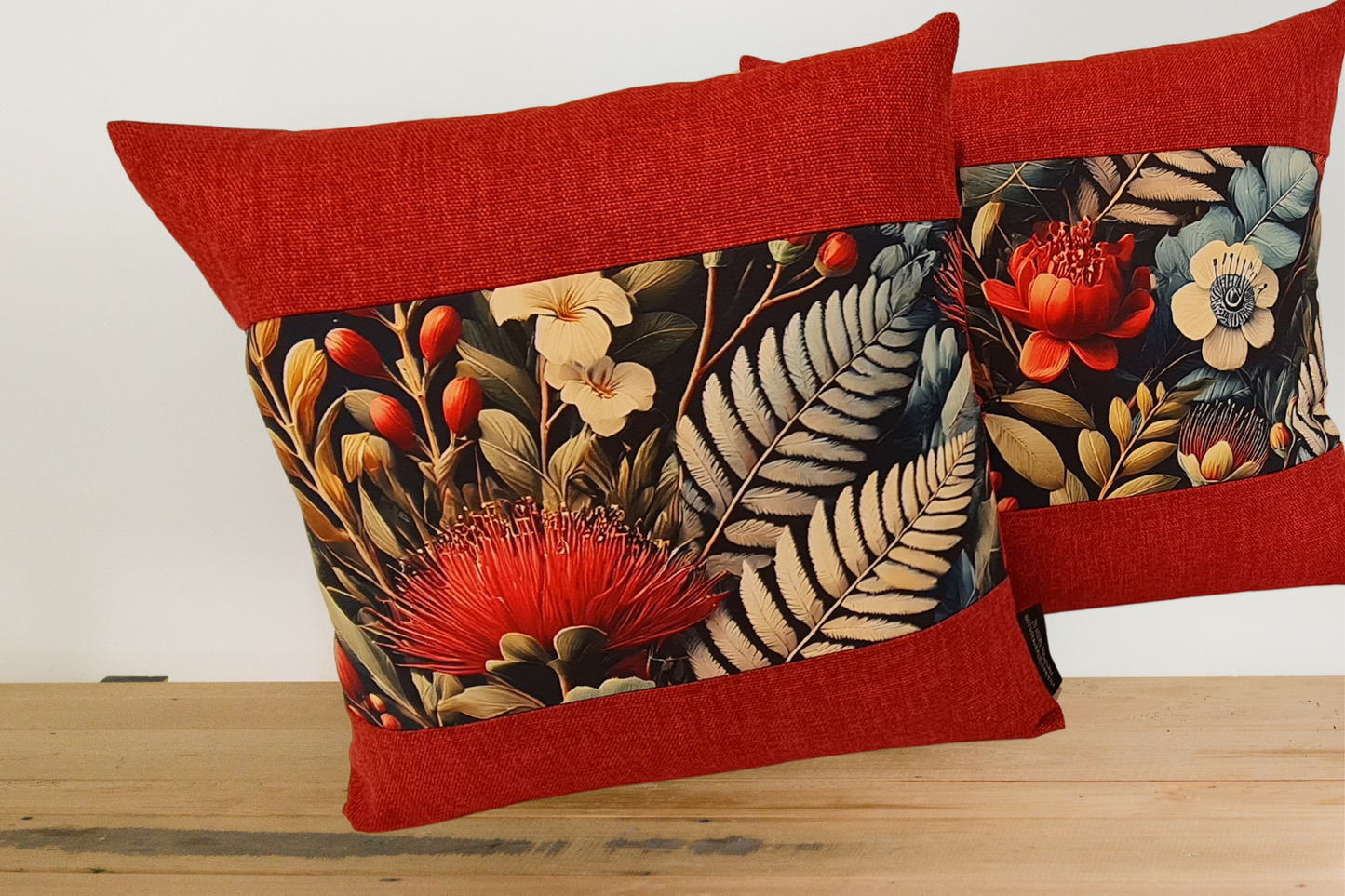 Pohutukawa Cushion Cover - Cherry Border