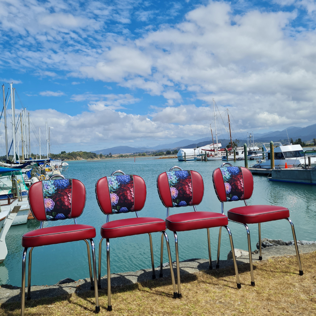 Hydrangea Chrome Chairs "Set of 4" Burgundy