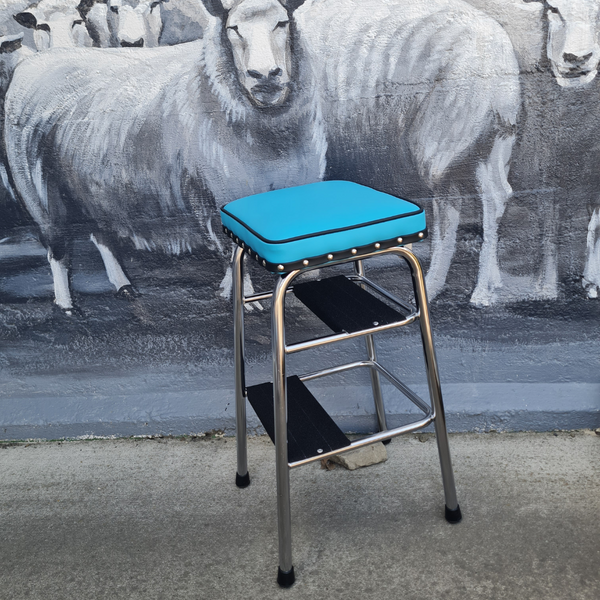 Retro Chrome Step Stool - Seat Blue