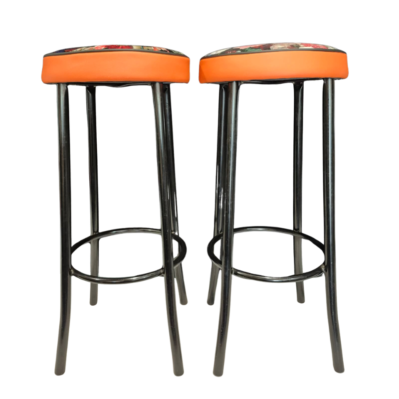 Pair of Upcycled Industrial Bar Stools in Warwick 'Flower Bomb'