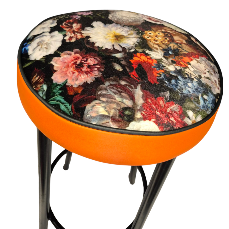 Pair of Upcycled Industrial Bar Stools in Warwick 'Flower Bomb'