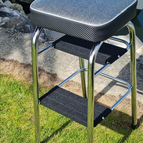 Retro Chrome Step Stool - Seat Silver Glitter