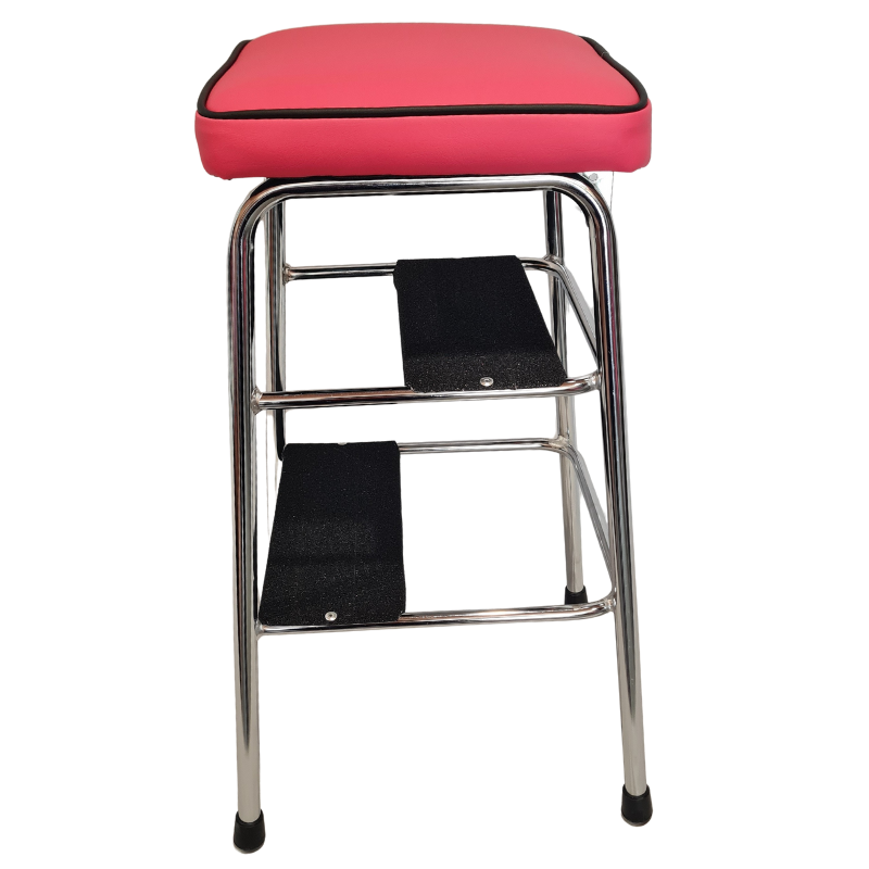 Retro Chrome Step Stool - Seat- Hot Pink