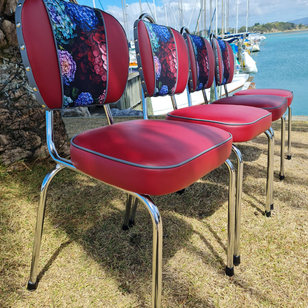 Hydrangea Chrome Chairs "Set of 4" Burgundy