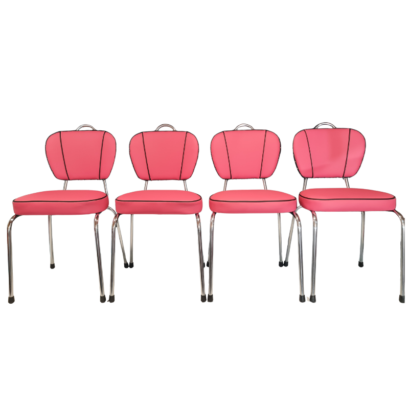 Restored Vintage Chrome Kitchen Chairs - Set of 4 - Pink & Black