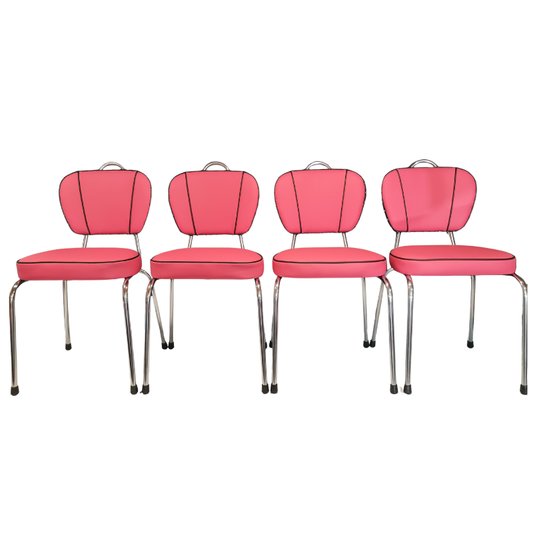 Restored Vintage Chrome Kitchen Chairs - Set of 4 - Pink & Black