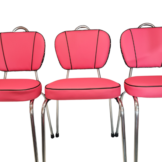 Restored Vintage Chrome Kitchen Chairs - Set of 4 - Pink & Black