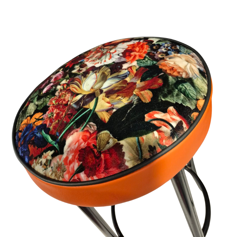 Pair of Upcycled Industrial Bar Stools in Warwick 'Flower Bomb'
